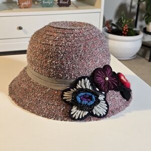 Daniele Meucci Chic Tweed Hat with Floral Accents Wool Blend
